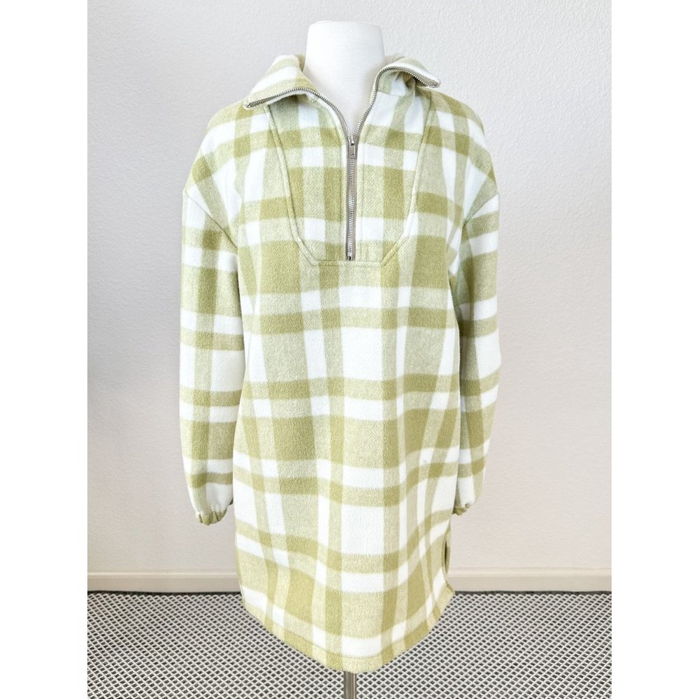 Missguided Green Oversized Plaid Half Zip Sweater Dress in Size 2